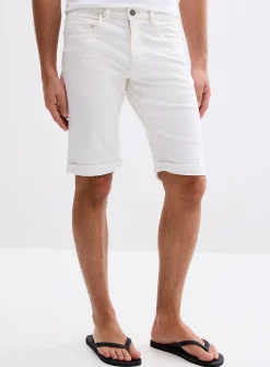 Knit-like underside white denim Bermudas