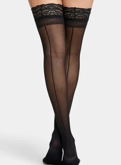 Lace garter back seam stay-ups