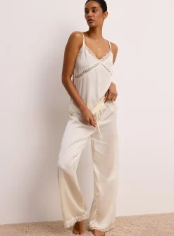 Lace hem satiny pant