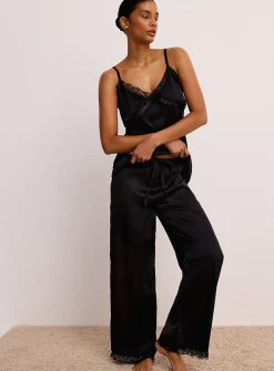 Lace hem satiny pant