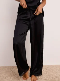 Lace hem satiny pant