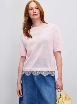 Lace insert boxy-fit sweater