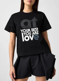 Lace insert printed T-shirt