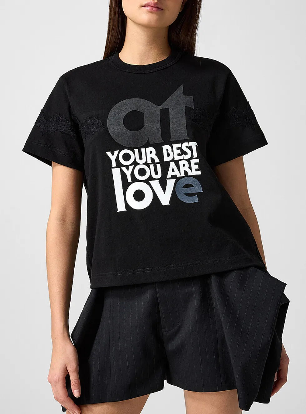 Lace insert printed T-shirt