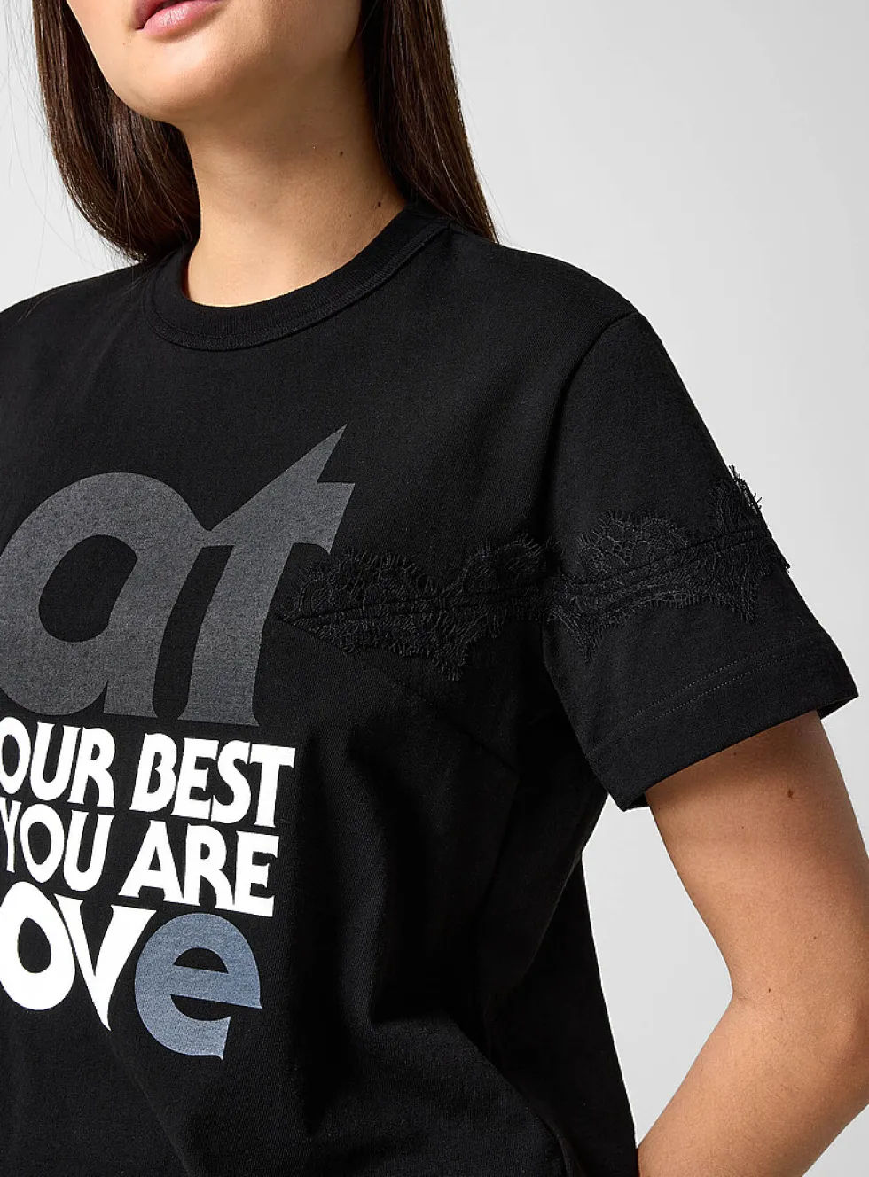 Lace insert printed T-shirt