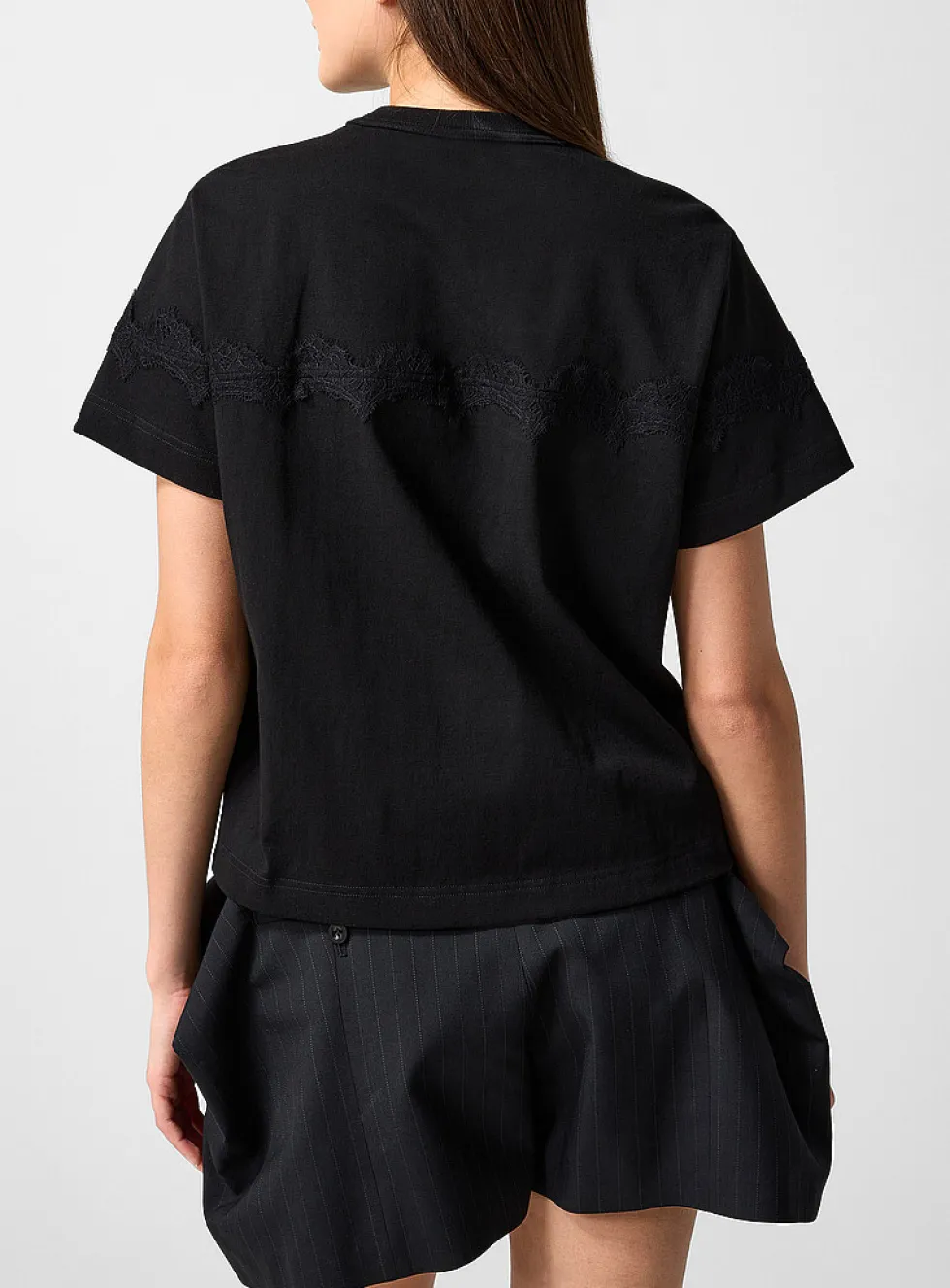 Lace insert printed T-shirt