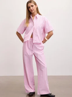 Lace trim striped wide-leg pant