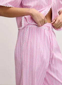 Lace trim striped wide-leg pant