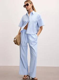 Lace trim striped wide-leg pant