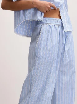 Lace trim striped wide-leg pant