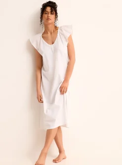Lace-accent jersey long nightgown