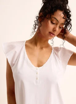 Lace-accent jersey long nightgown