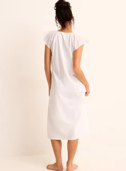 Lace-accent jersey long nightgown