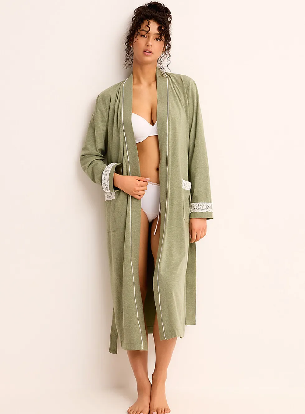 Lace-accent Supima® cotton long robe