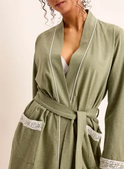 Lace-accent Supima® cotton long robe