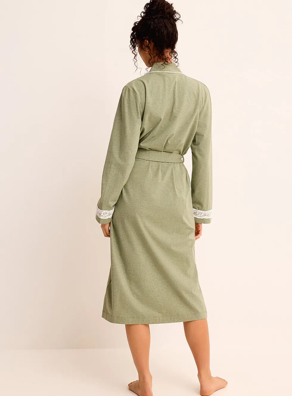 Lace-accent Supima® cotton long robe