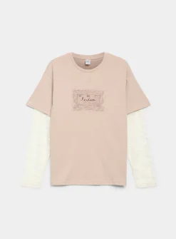Lace-sleeve layered fooler T-shirt
