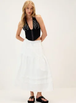 Lace-trim maxi skirt