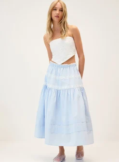 Lace-trim maxi skirt