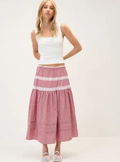 Lace-trim maxi skirt