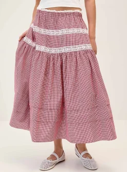 Lace-trim maxi skirt