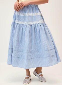 Lace-trim maxi skirt