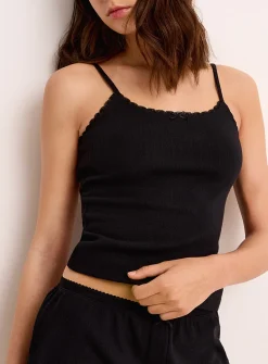 Lace-trim pointelle knit cami