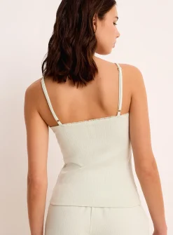 Lace-trim pointelle knit cami