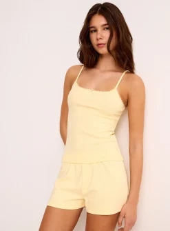 Lace-trim pointelle knit cami