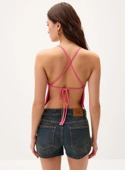 Lace-up back knit cami