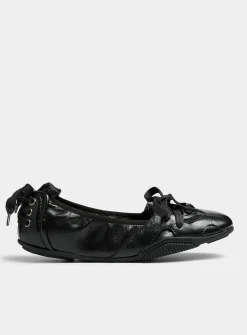 Lace-up textured leather sneaker-ballet flat