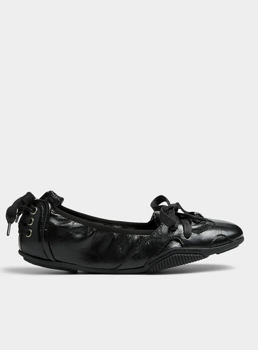 Lace-up textured leather sneaker-ballet flat