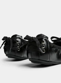 Lace-up textured leather sneaker-ballet flat