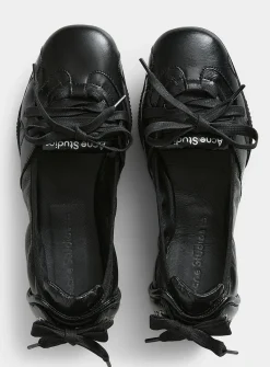 Lace-up textured leather sneaker-ballet flat