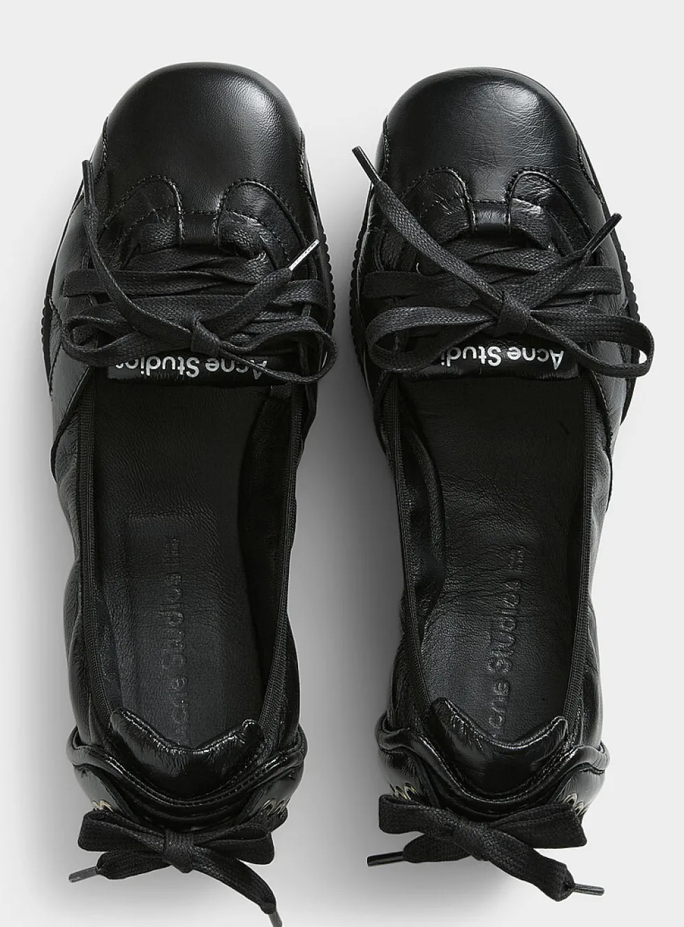 Lace-up textured leather sneaker-ballet flat