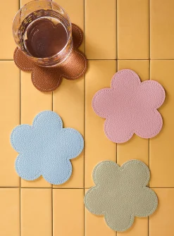 Large flower faux-leather coasters