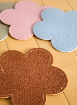 Large flower faux-leather coasters