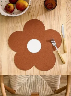 Large flower faux-leather placemat