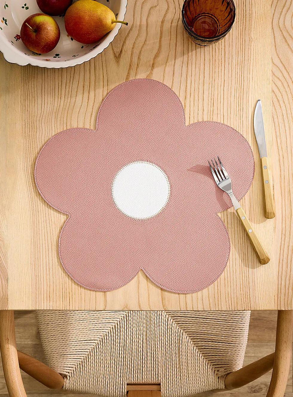 Large flower faux-leather placemat