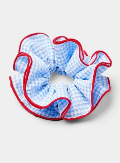 Large gingham ruffle scrunchie with contrast edging