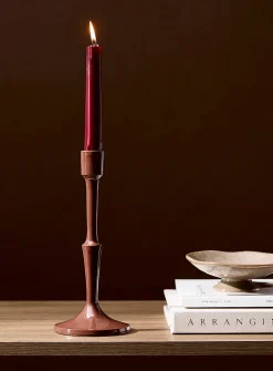 Large glossy chocolate brown ceramic candleholder