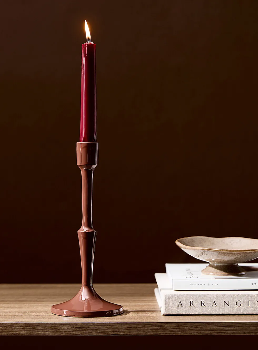 Large glossy chocolate brown ceramic candleholder