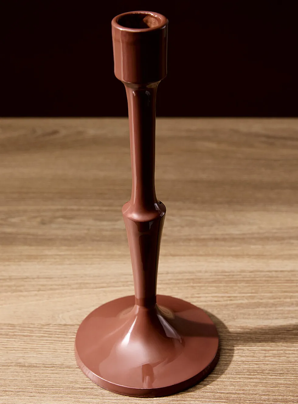Large glossy chocolate brown ceramic candleholder