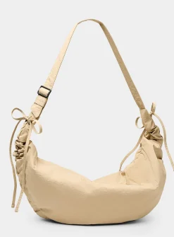 Large half-moon crisp fabric shoulder bag