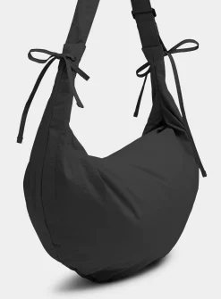 Large half-moon crisp fabric shoulder bag