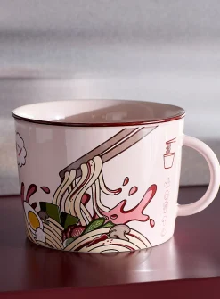 Large light pink ramen noodle bowl