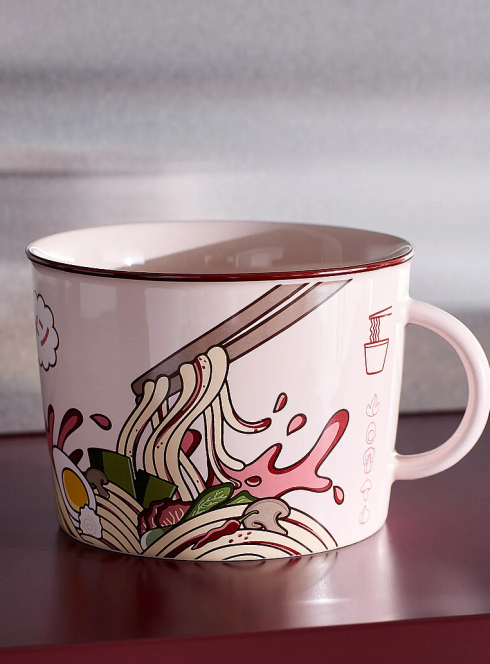 Large light pink ramen noodle bowl