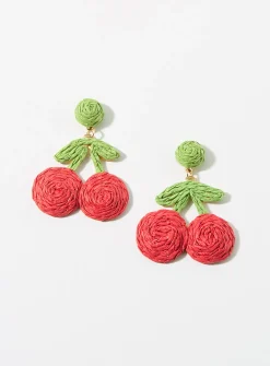 Large raffia cherry earrings