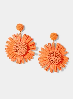 Large raffia flower earrings