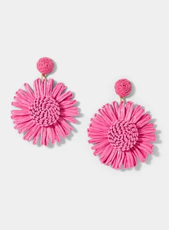 Large raffia flower earrings